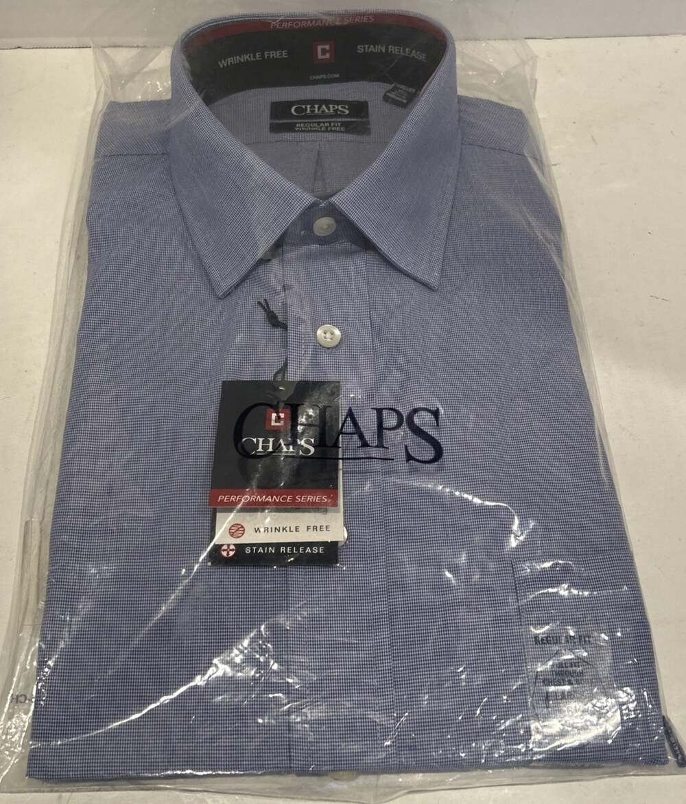 NWT Chaps Blue Regular Fit Button Up LS Shirt 16.5 32/33 wrinkle free